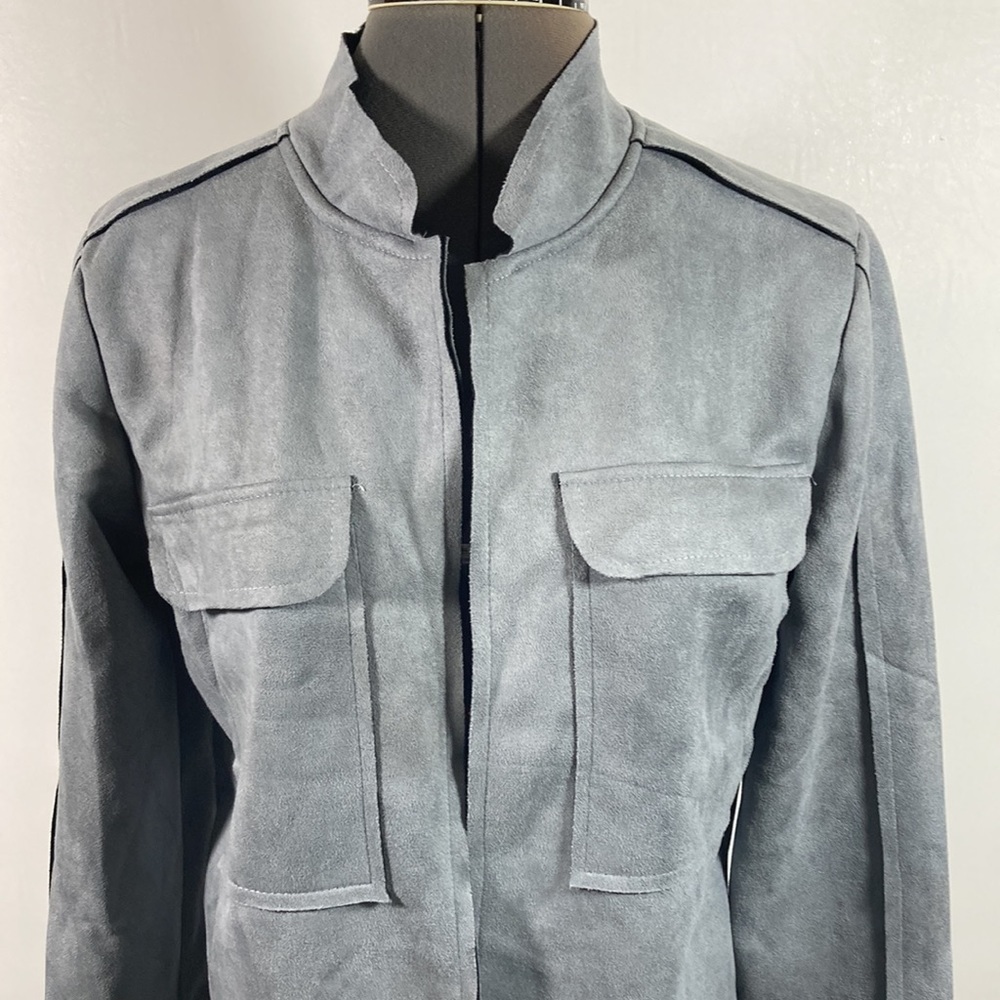 Zeagoo Cropped Faux Suede Open Front Raw Seams Jacket Size M New With Tag - Picture 2 of 11